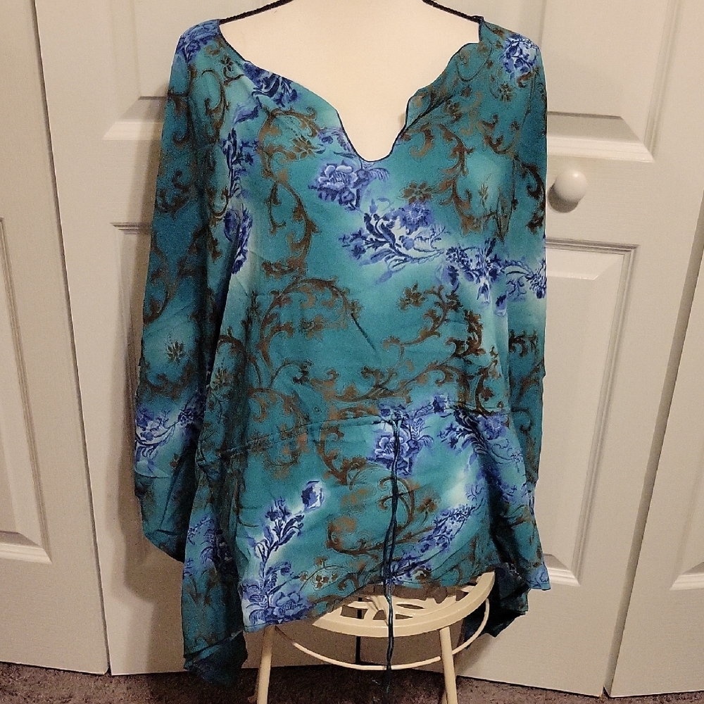 Jaipur SheerElegant Blue Floral Women's Top XL